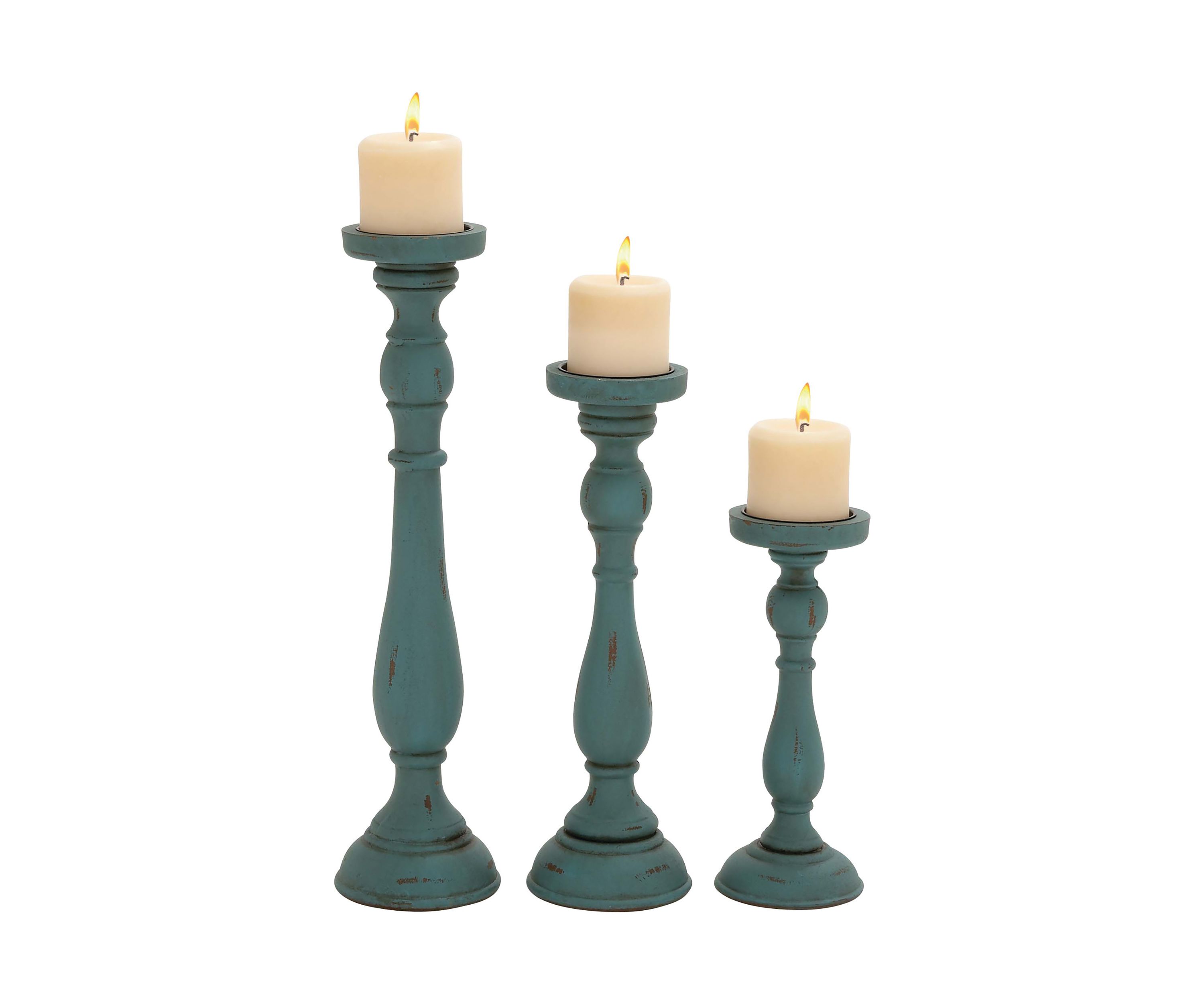 Traditional Wooden Candle Holder - Set of 3