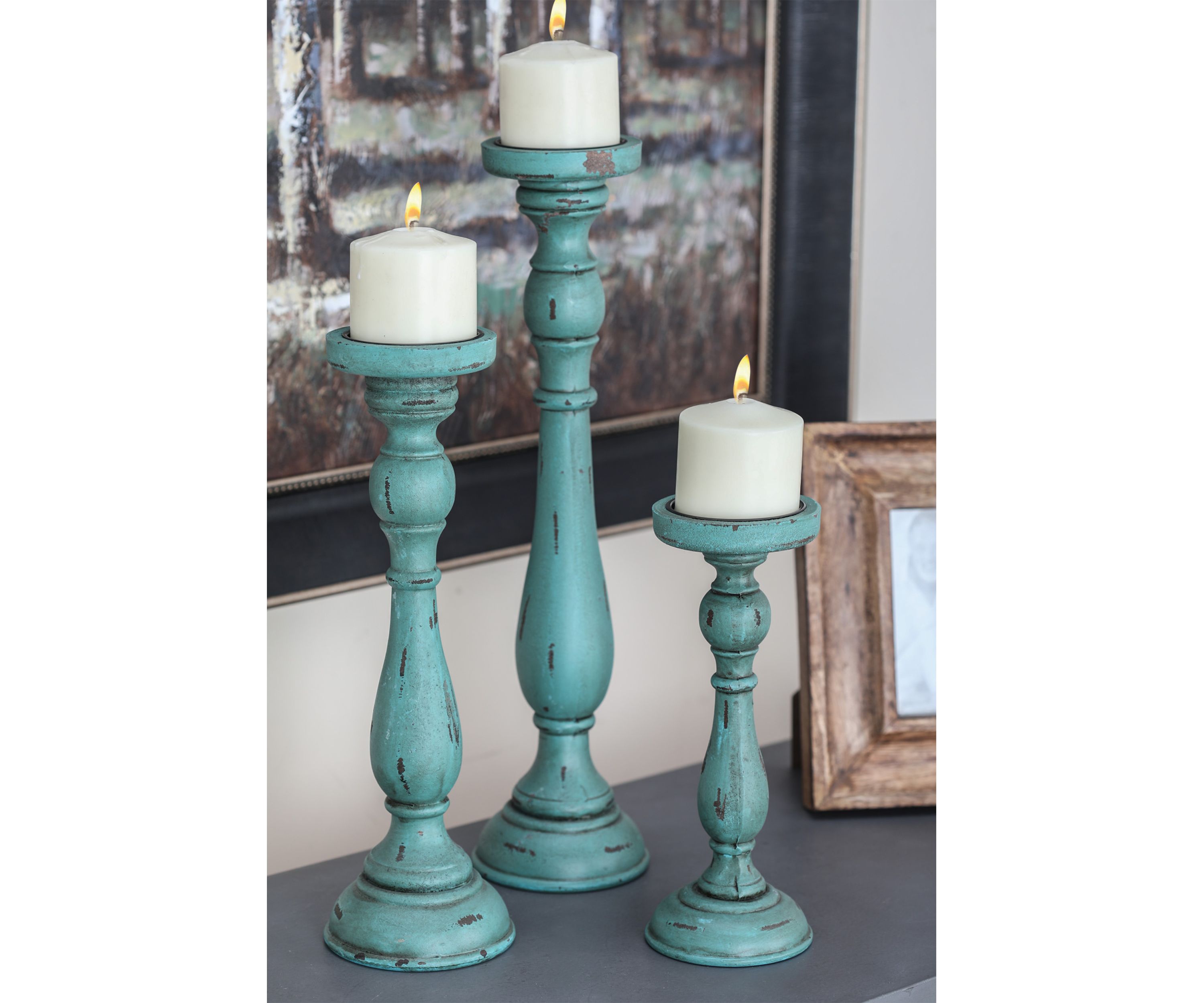 Traditional Wooden Candle Holder - Set of 3