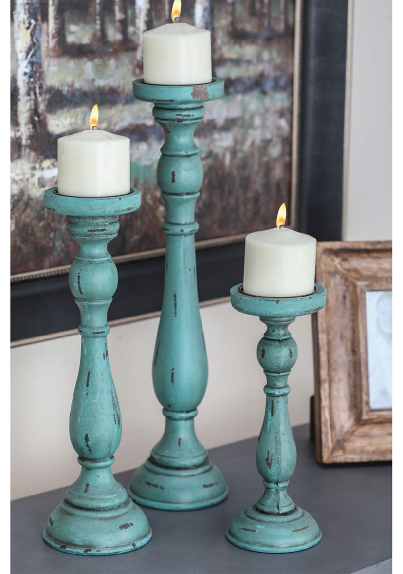 Traditional Wooden Candle Holder - Set of 3