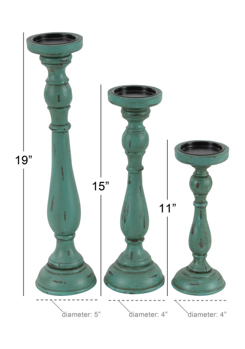 Traditional Wooden Candle Holder - Set of 3