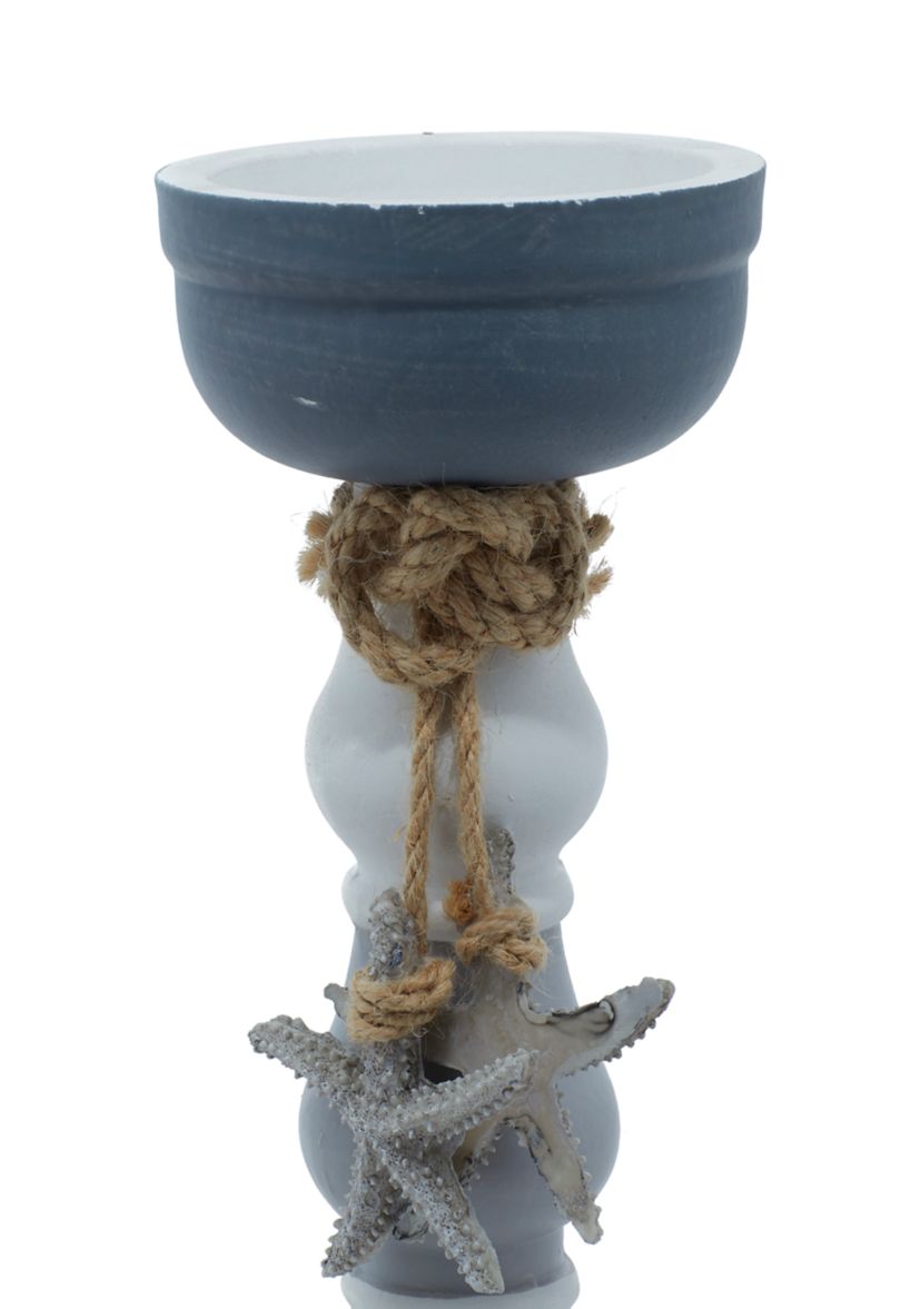 Wood Coastal Candle Holder  Set of 2