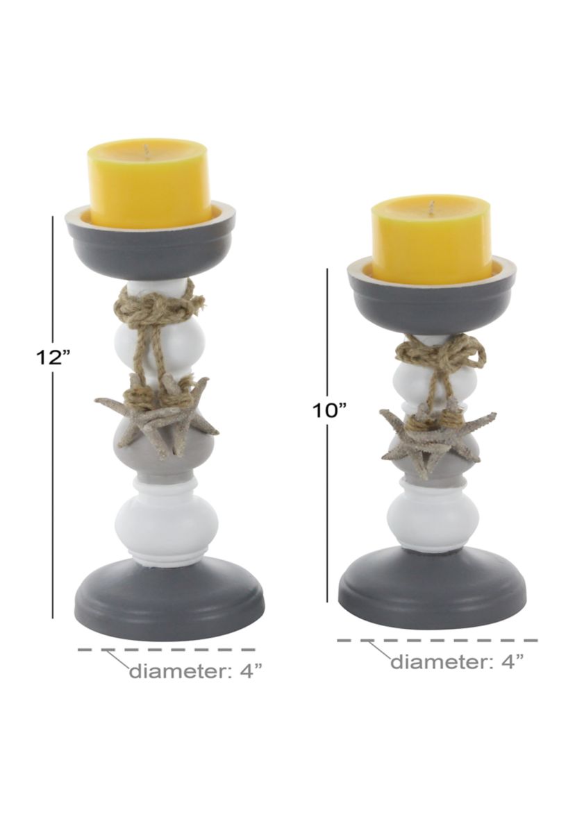 Wood Coastal Candle Holder  Set of 2