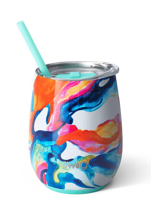 14 Ounce Stemless Wine Glass- Color Swirl