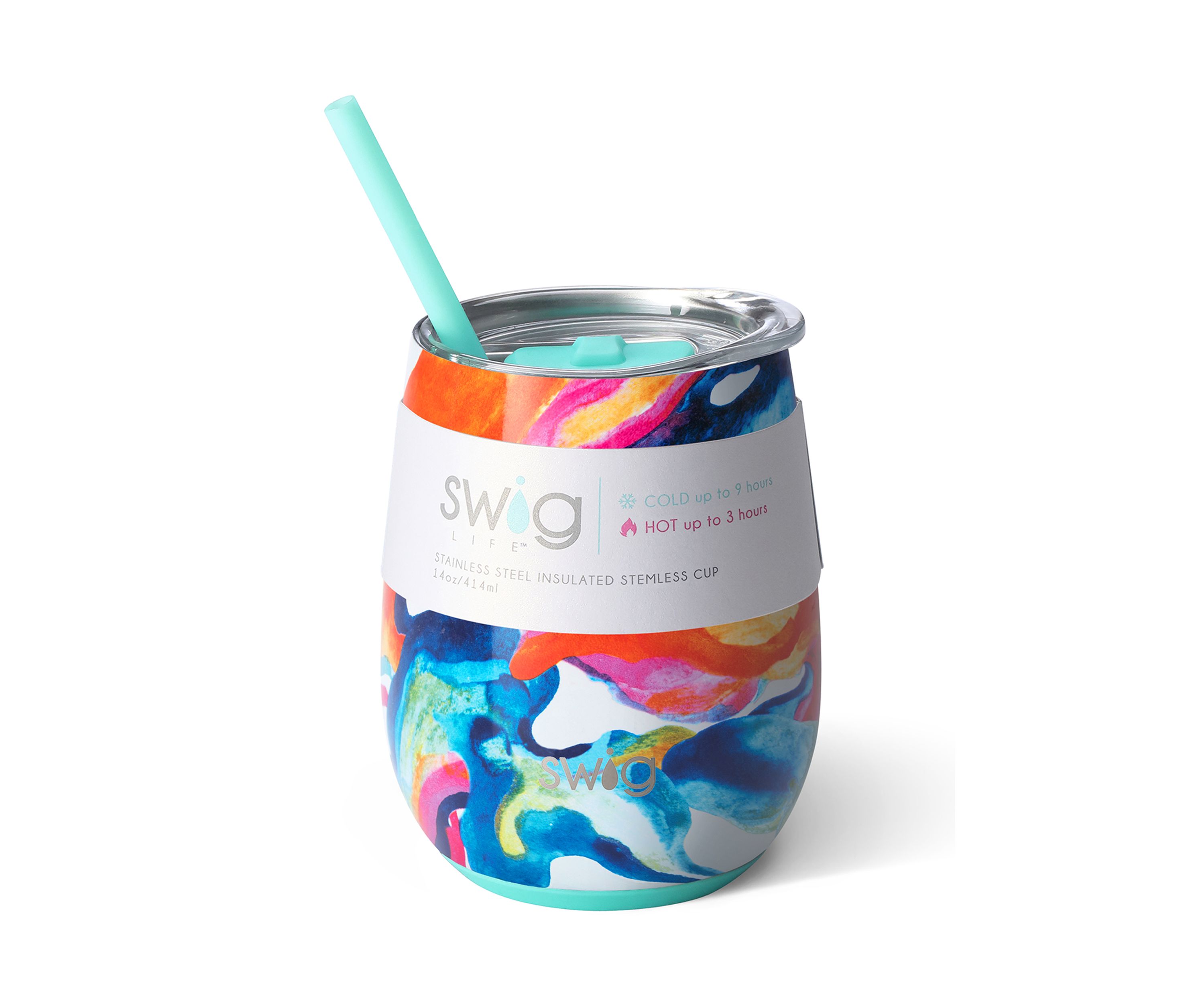 14 Ounce Stemless Wine Glass- Color Swirl
