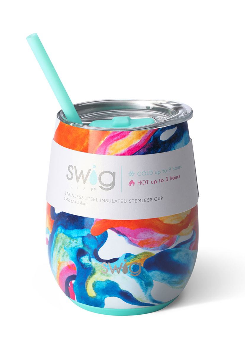 14 Ounce Stemless Wine Glass- Color Swirl