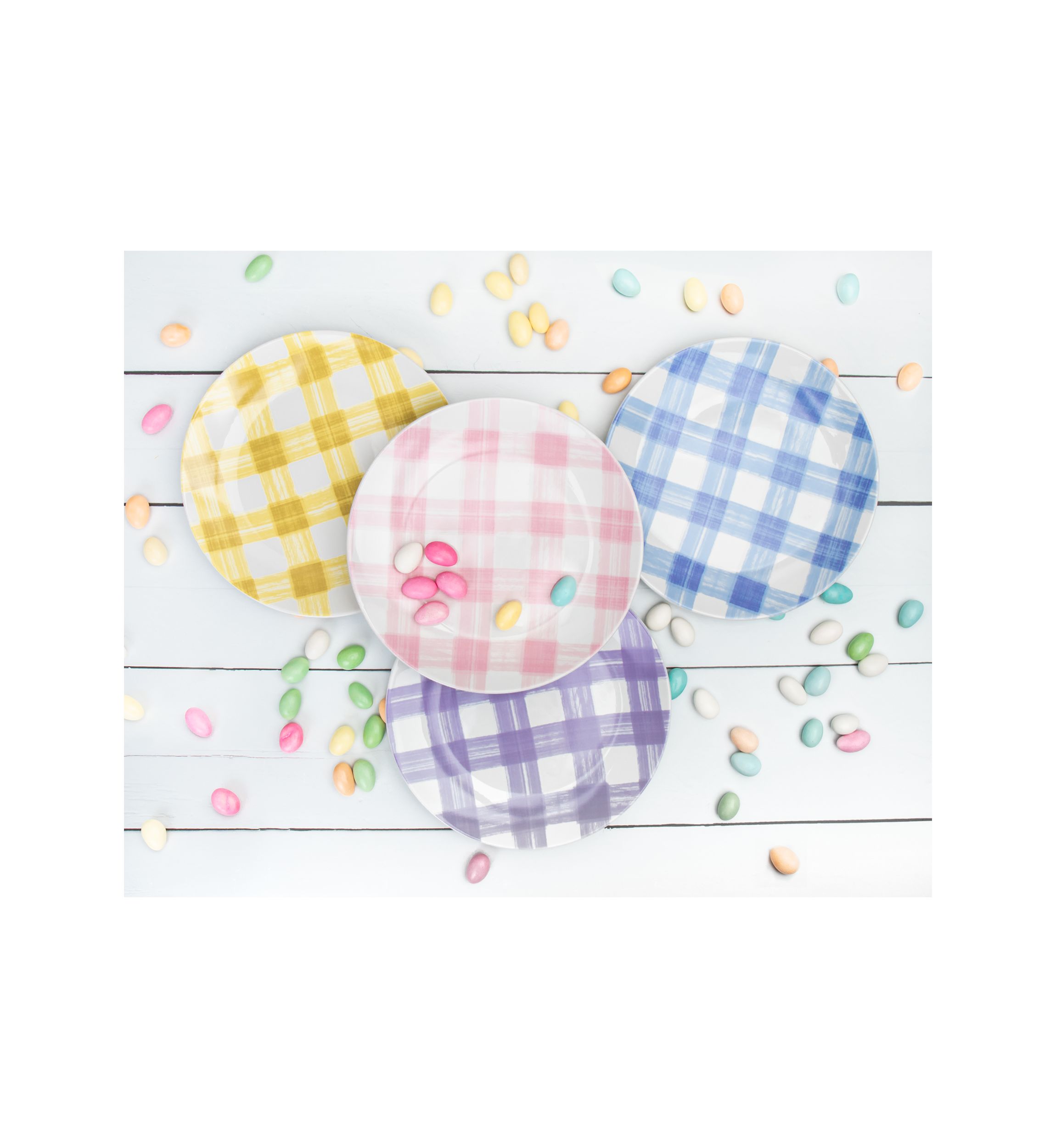  Gingham Plaid Salad Plates - Set of 4