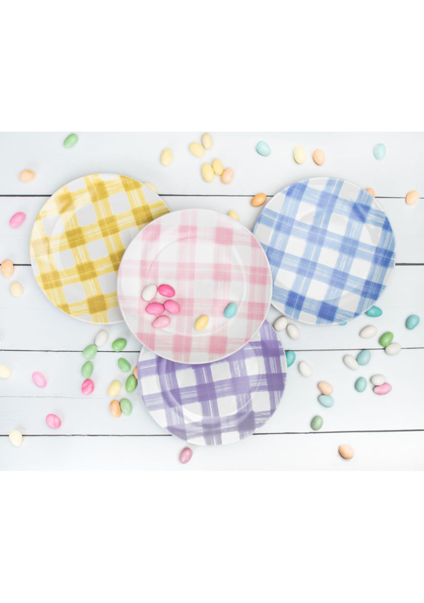  Gingham Plaid Salad Plates - Set of 4