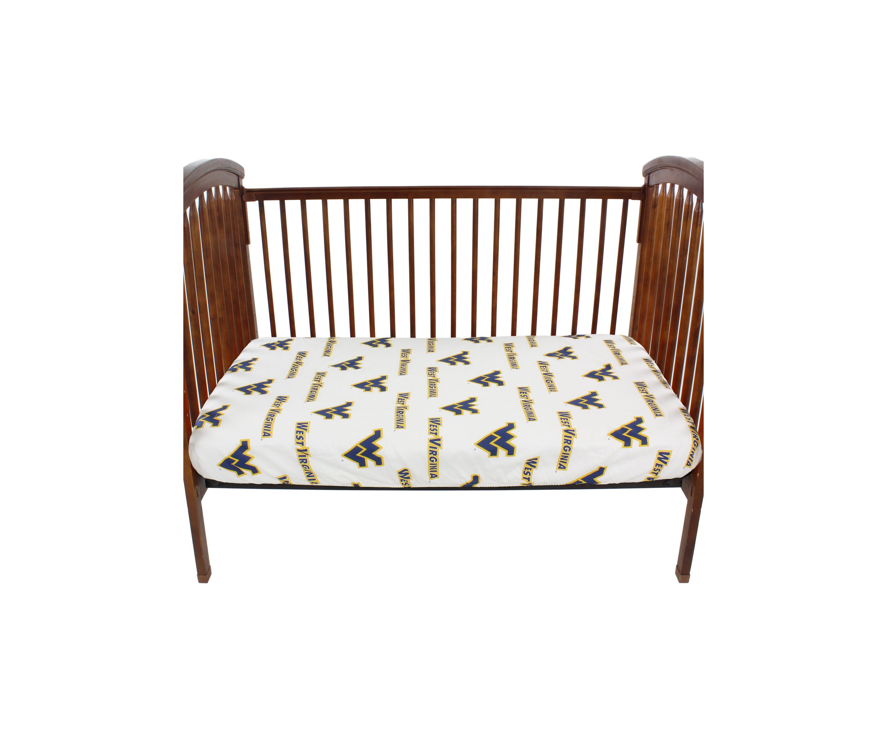 NCAA West Virginia Mountaineers White Baby Crib Fitted Sheet 