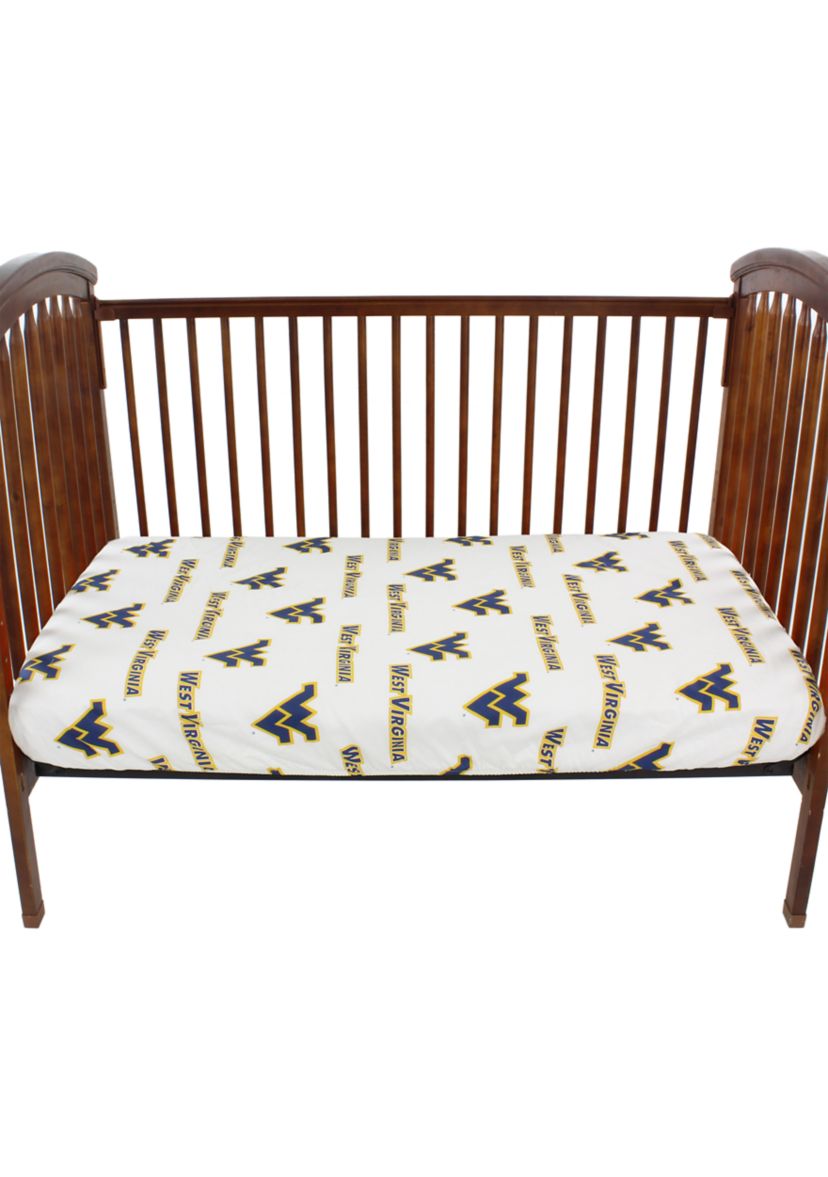NCAA West Virginia Mountaineers White Baby Crib Fitted Sheet 