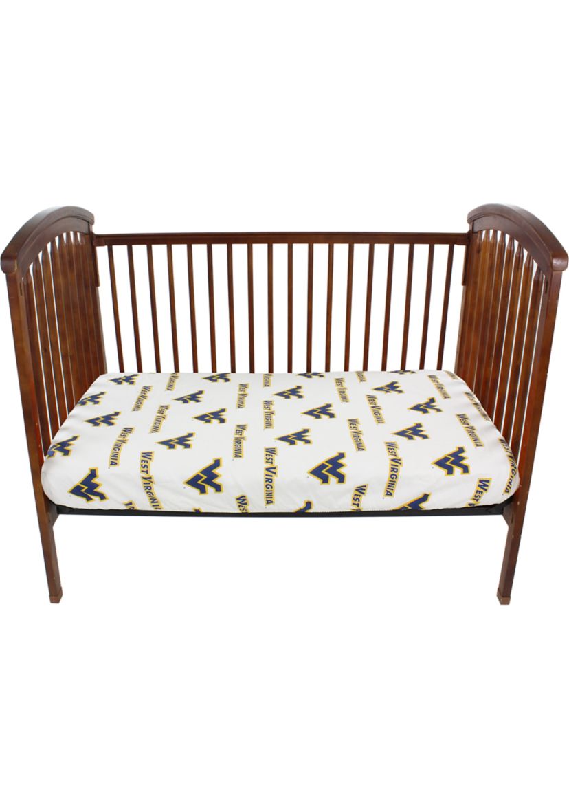 NCAA West Virginia Mountaineers White Baby Crib Fitted Sheet 