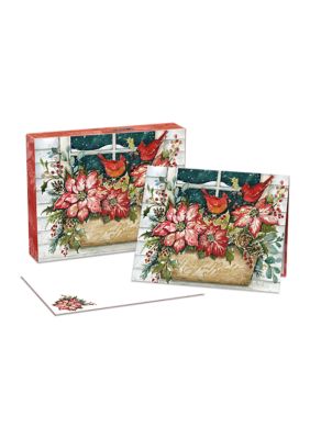 Poinsettia Cardinal Boxed Christmas Cards - Set of 18