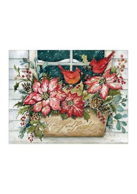 Poinsettia Cardinal Boxed Christmas Cards - Set of 18