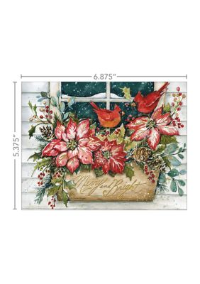 Poinsettia Cardinal Boxed Christmas Cards - Set of 18