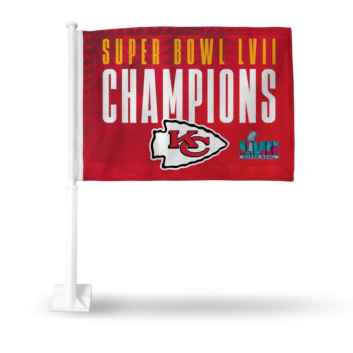 NFL Rico Industries Kansas City Chiefs 2023 Super Bowl Champions Double Sided Car Flag Double Sided Car Flag -  16" x 19" - Strong Pole that Hooks Onto Car/Truck/Automobile