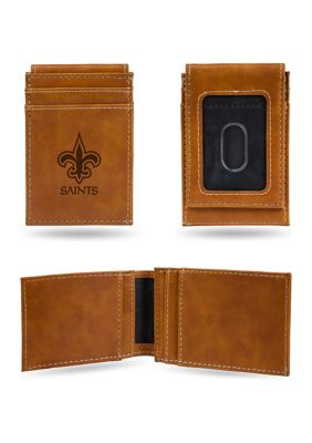 NFL Minnesota Vikings Men’s Trifold Brown Wallet- Premium Laser-Engraved  NFL Team Logo on Vegan/Faux Leather- Minimalist Design Includes ID Window  and