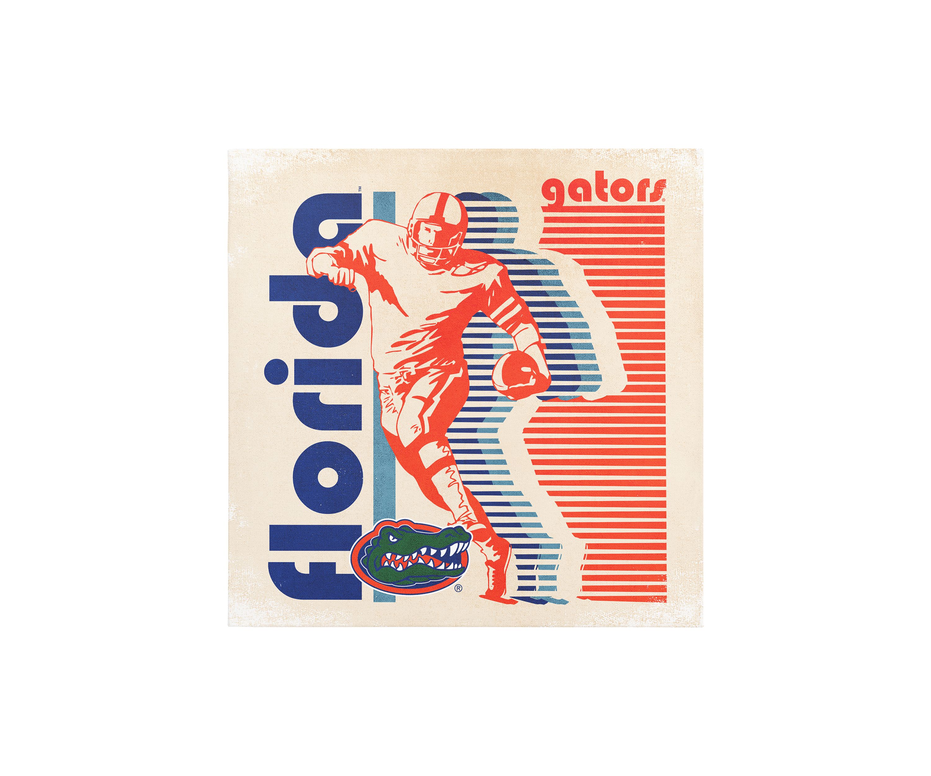 NCAA Florida Gators 9 in x 9 in Canvas Wall Art Retro Football Player Stripes