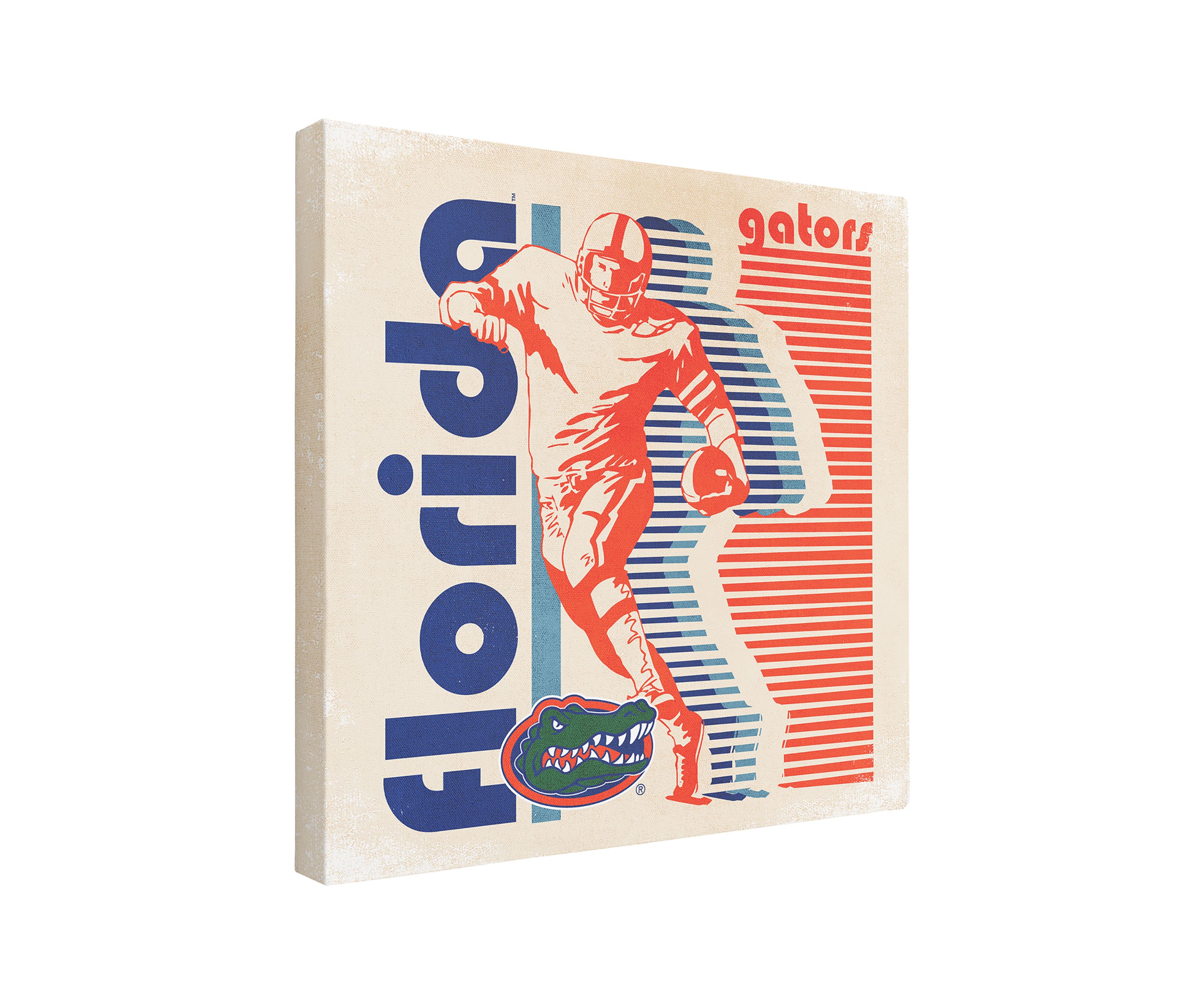 NCAA Florida Gators 9 in x 9 in Canvas Wall Art Retro Football Player Stripes