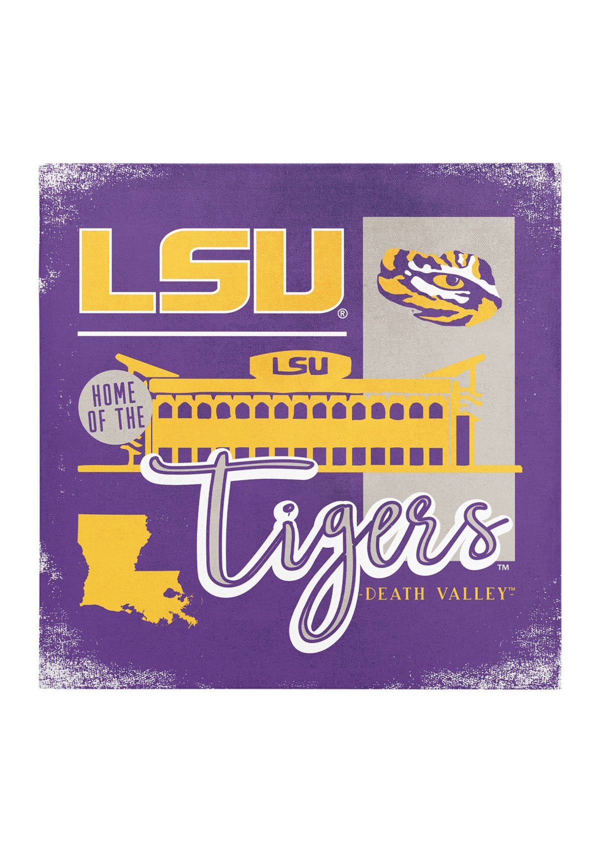 NCAA LSU Tigers 9 in x 9 in Canvas Wall Art Building Stripes