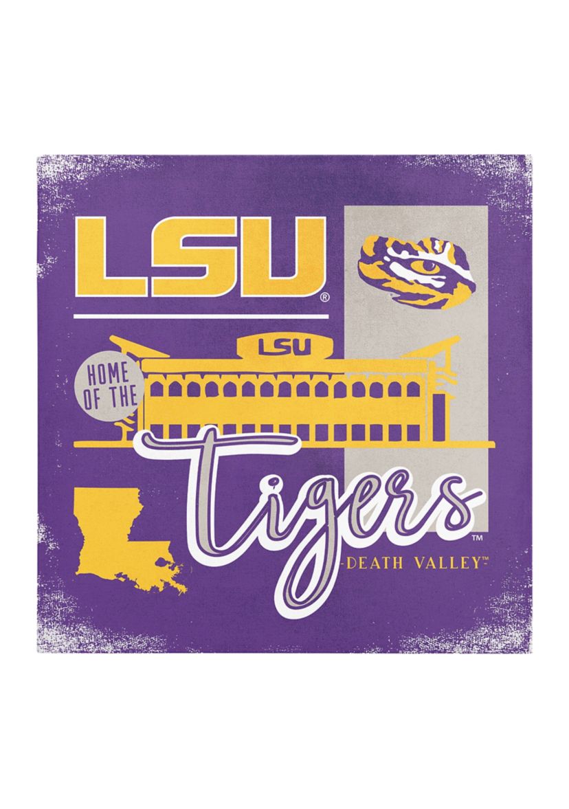 NCAA LSU Tigers 9 in x 9 in Canvas Wall Art Building Stripes
