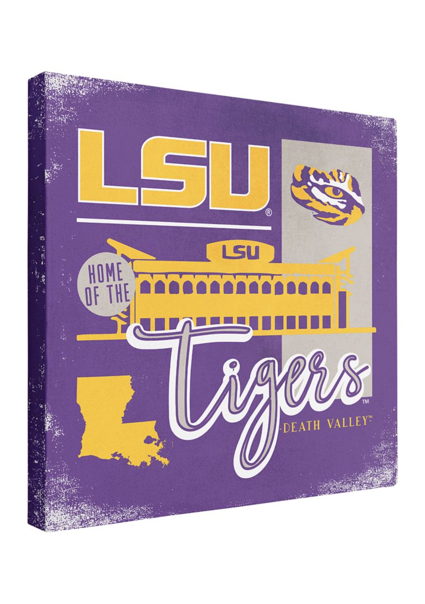 NCAA LSU Tigers 9 in x 9 in Canvas Wall Art Building Stripes