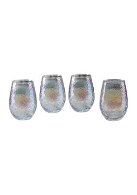 Circleware Clear Luster Hammered Stemless Wine Glasses - Set of 4