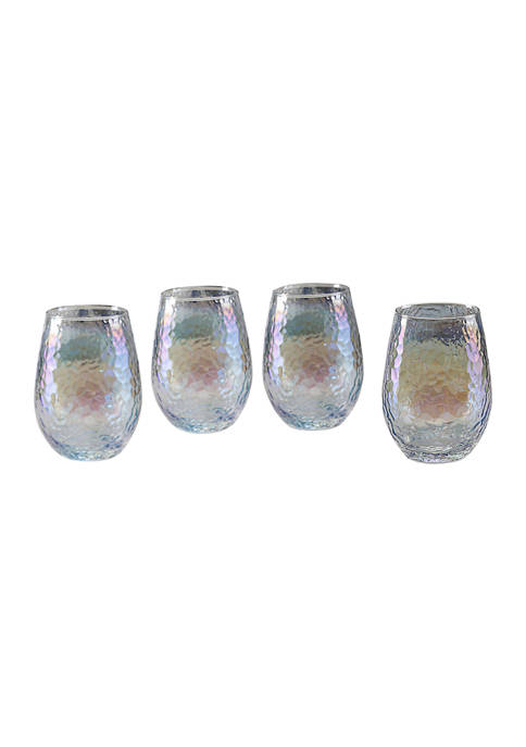 Circleware Set of 4 Clear Luster Hammered Stem