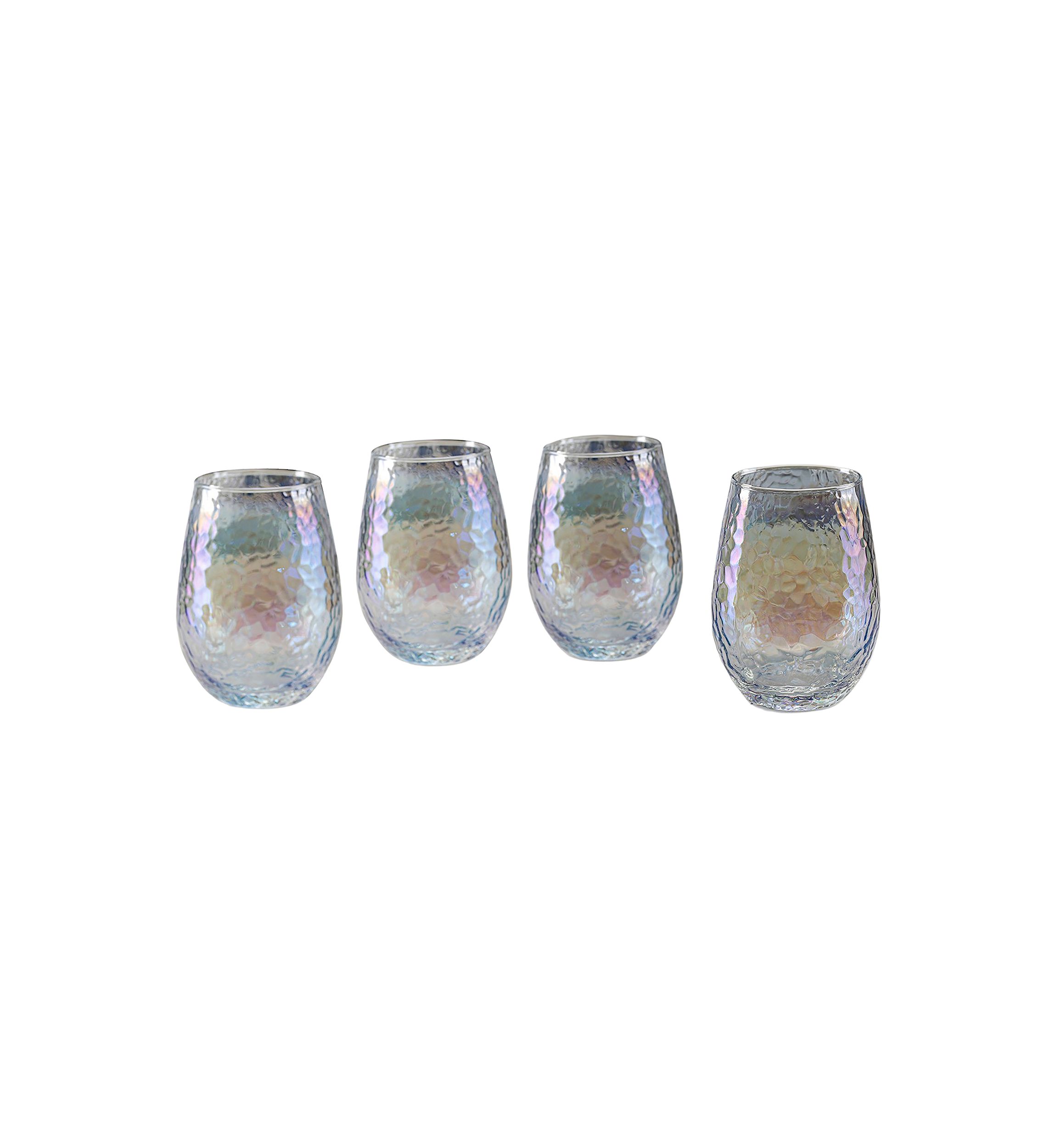 Clear Luster Hammered Stemless Wine Glasses - Set of 4