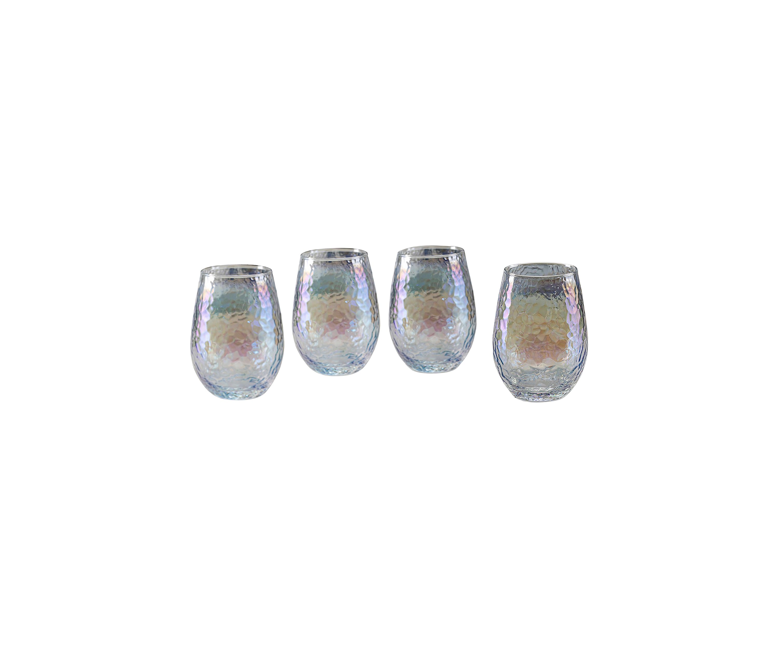 Clear Luster Hammered Stemless Wine Glasses - Set of 4