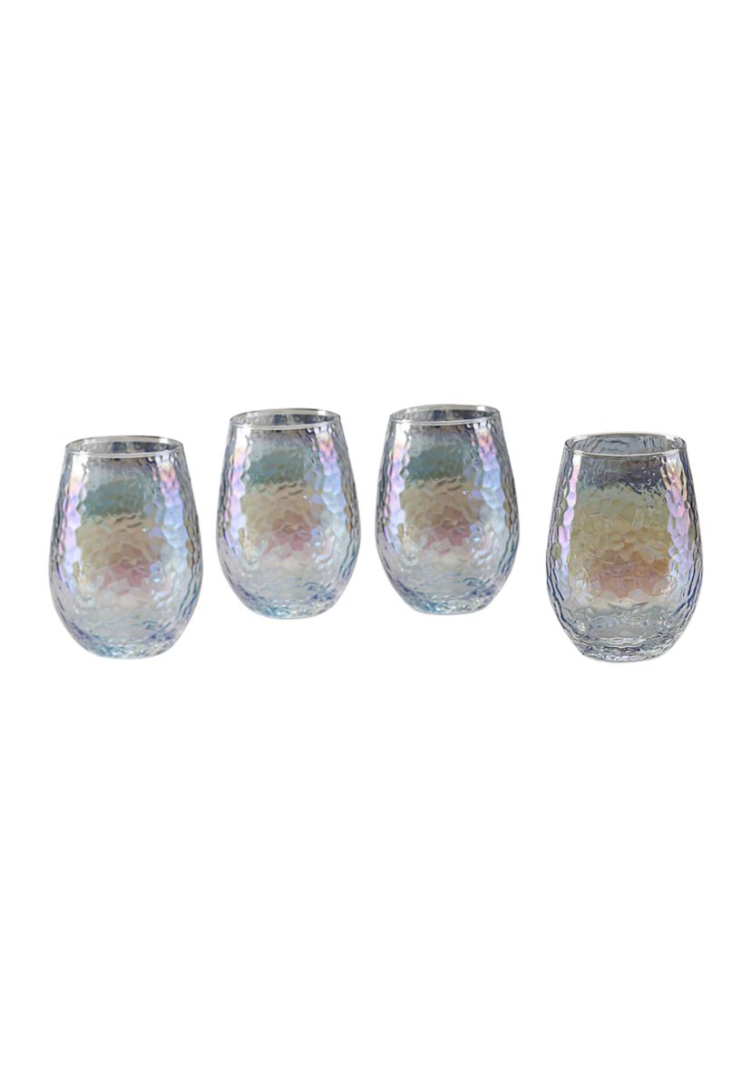 Clear Luster Hammered Stemless Wine Glasses - Set of 4
