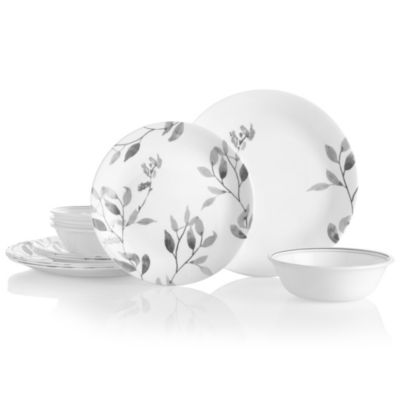Corelle Misty Leaves 12Pc Round Dinnerware Set, White -  0071160105669