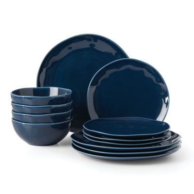 Lenox Bay Colors 12-Piece Dinnerware Set, White, Navy Blue