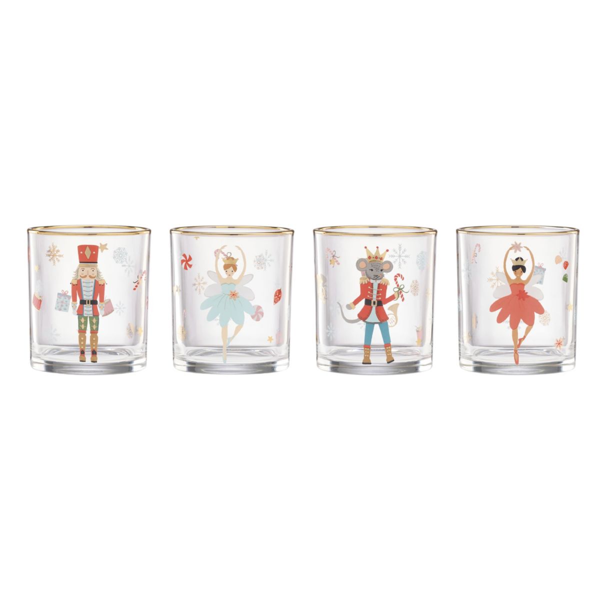 Nutcracker Ballet Double Old Fashioned Glasses, Set of 4