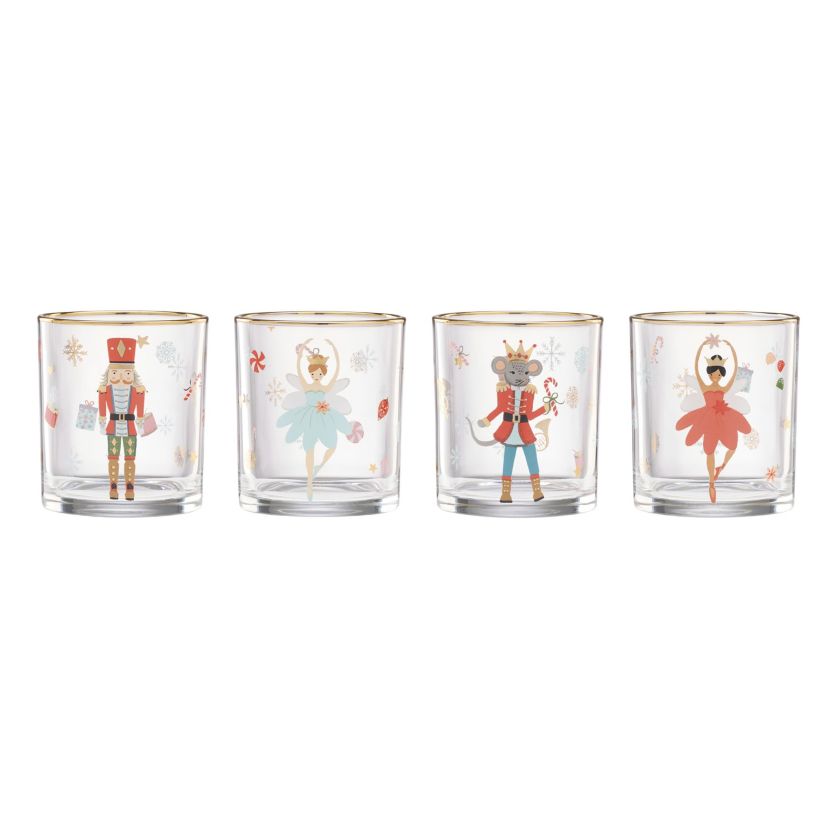 Nutcracker Ballet Double Old Fashioned Glasses, Set of 4