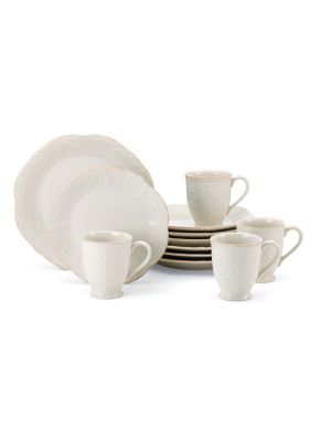 Lenox French Perle 12-Piece Plate & Mug Dinnerware Set, White