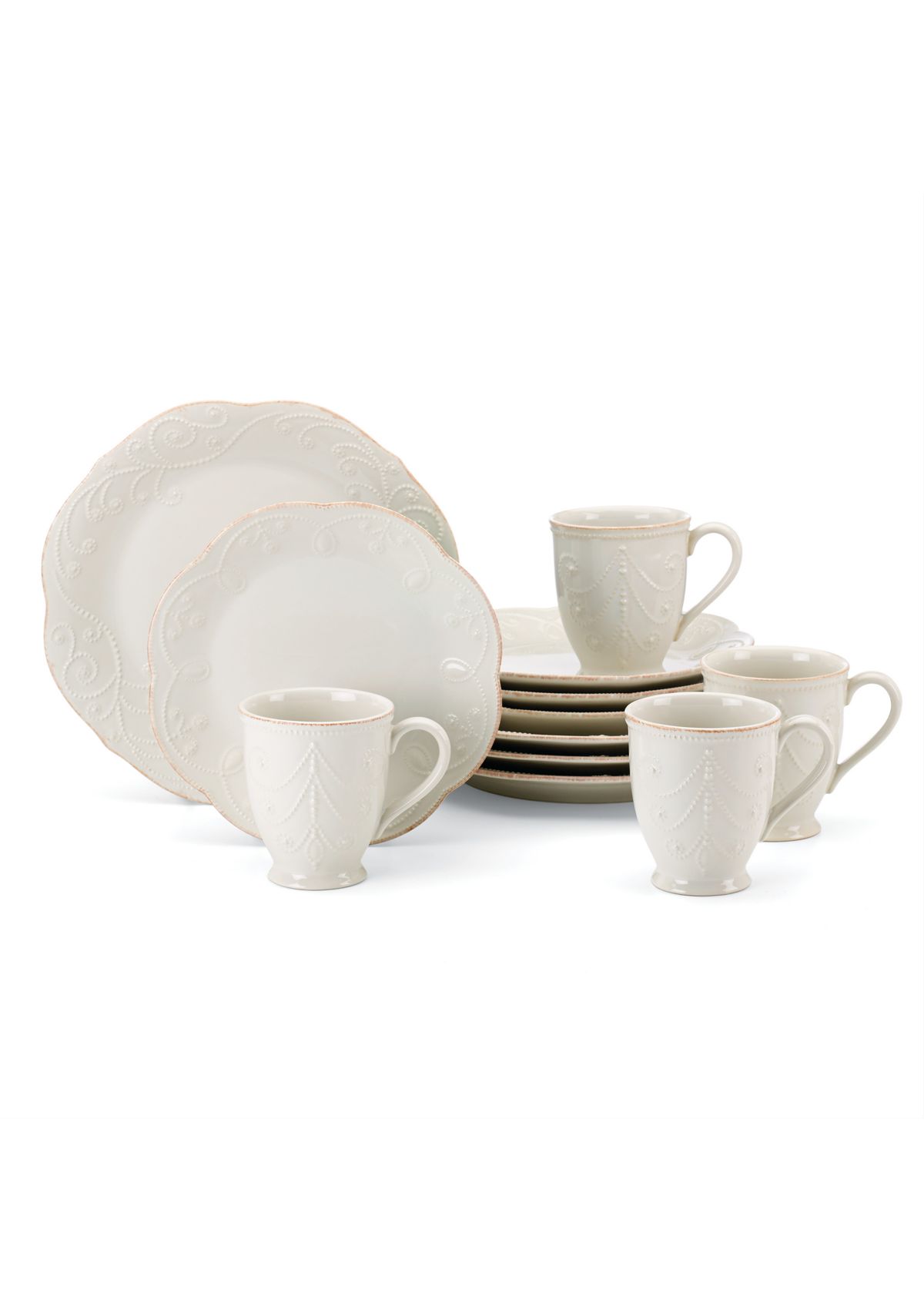 French Perle 12-Piece Plate & Mug Dinnerware Set