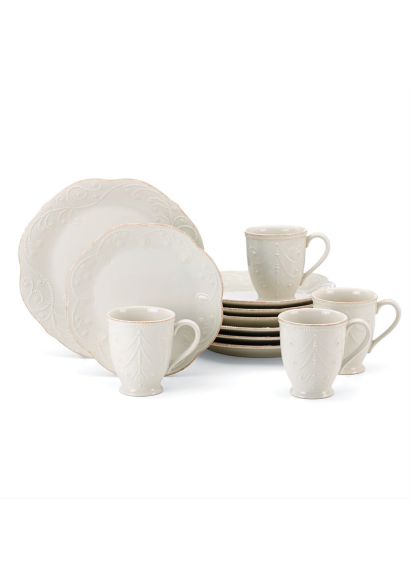 French Perle 12-Piece Plate & Mug Dinnerware Set