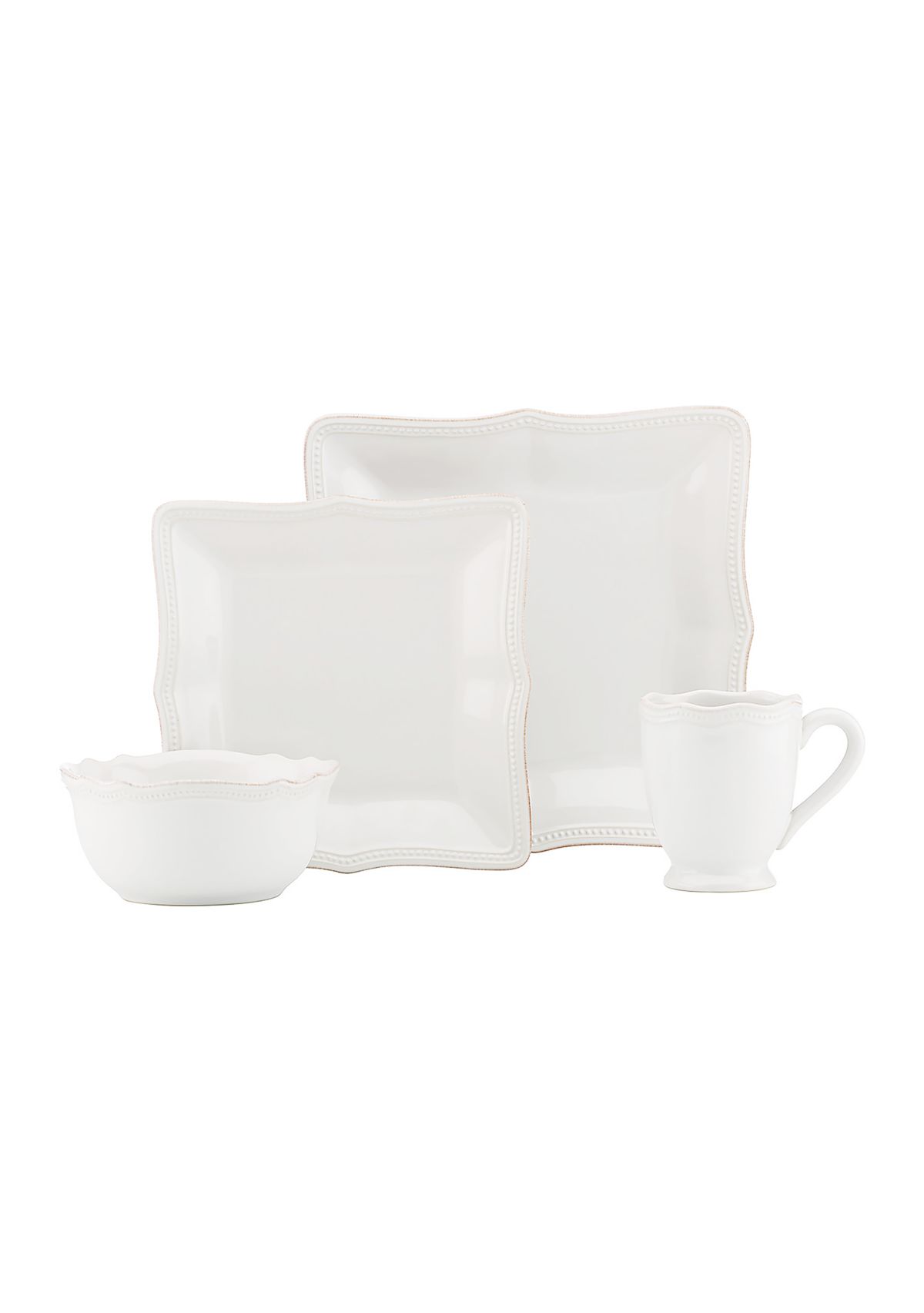 French Perle Bead White Square 4-piece Place Setting