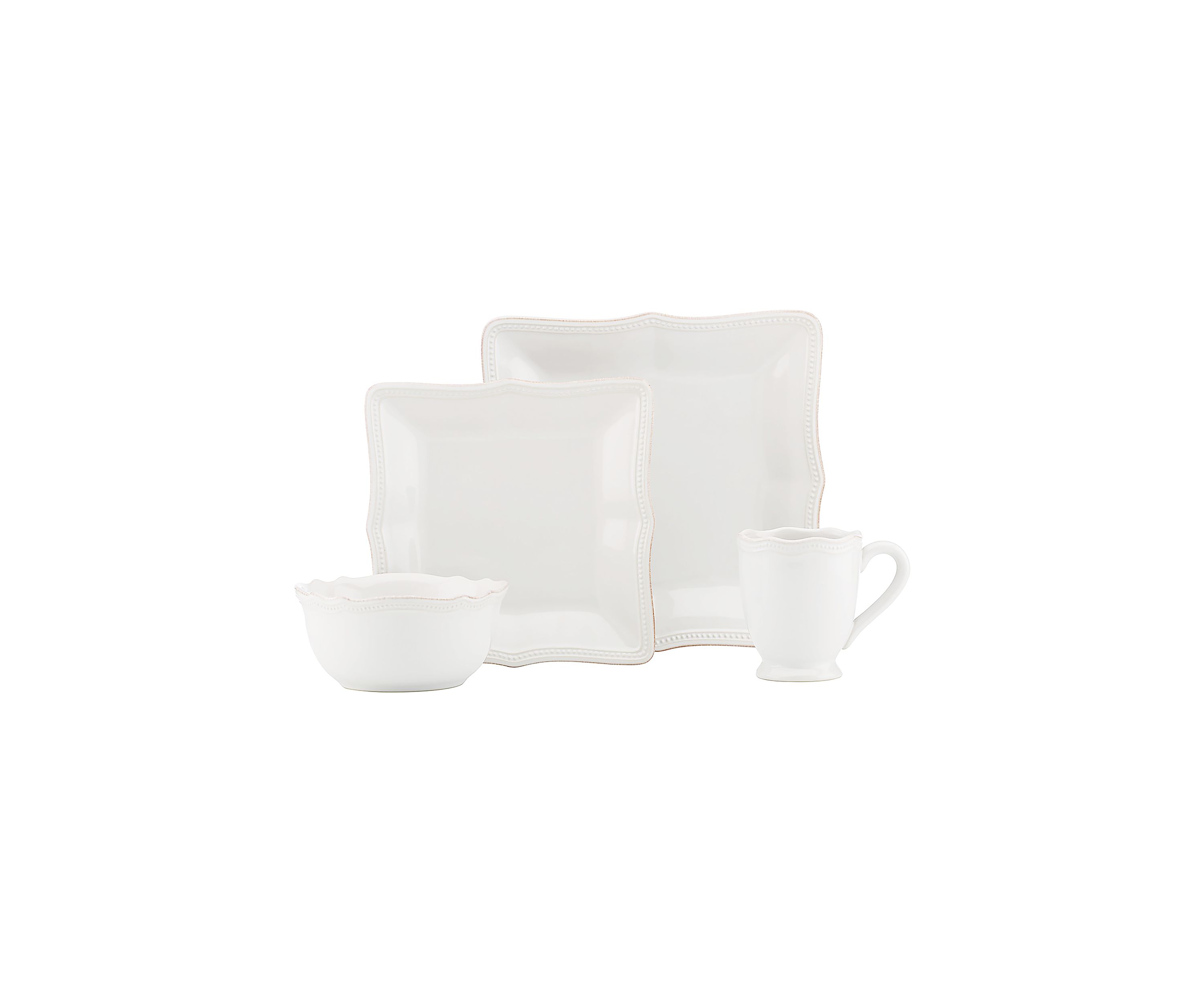 French Perle Bead White Square 4-piece Place Setting