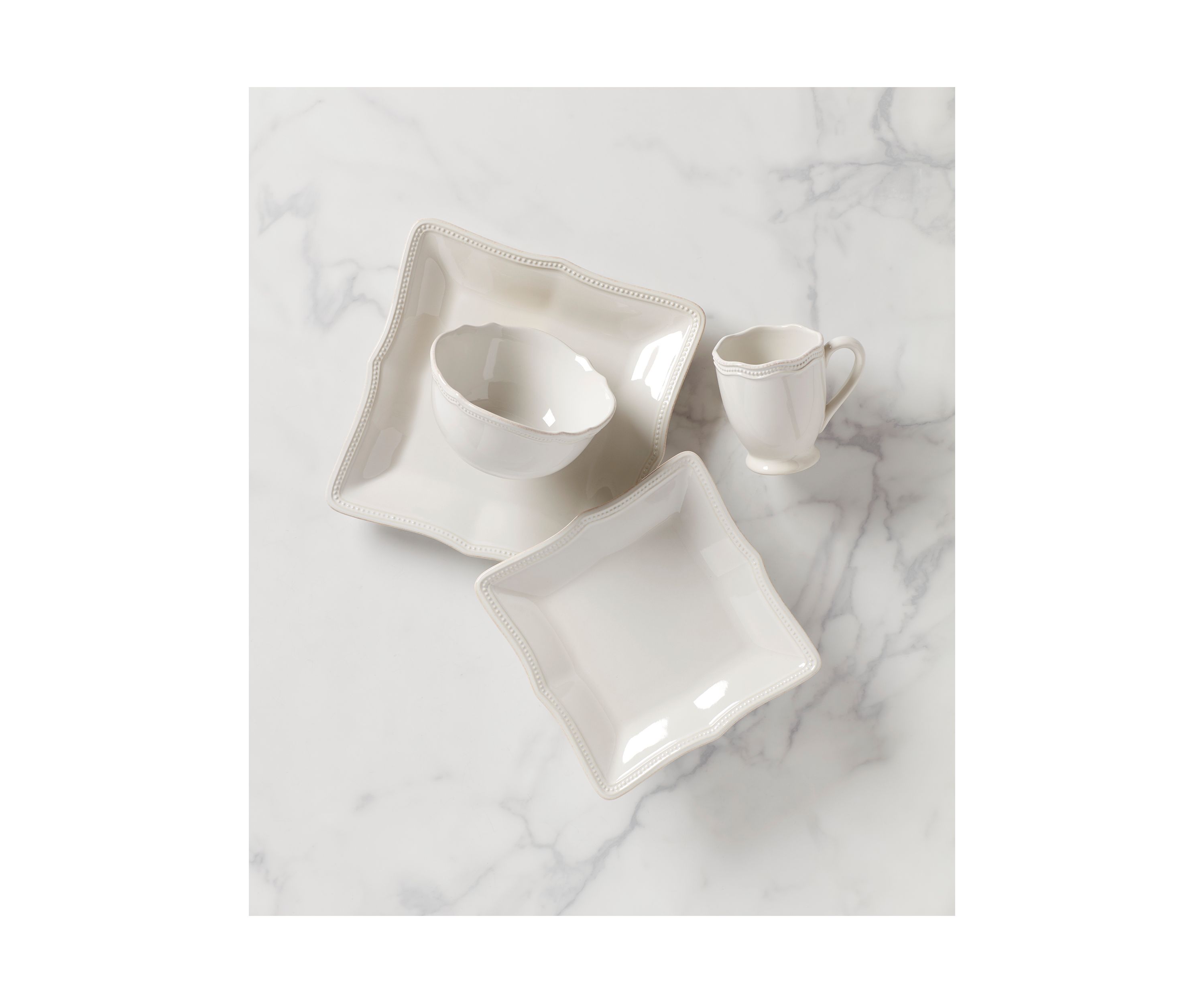 French Perle Bead White Square 4-piece Place Setting