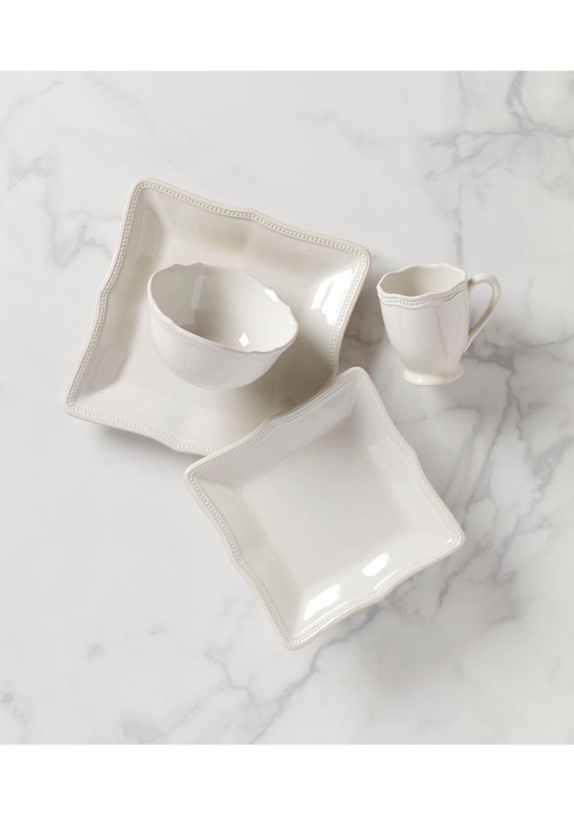 French Perle Bead White Square 4-piece Place Setting