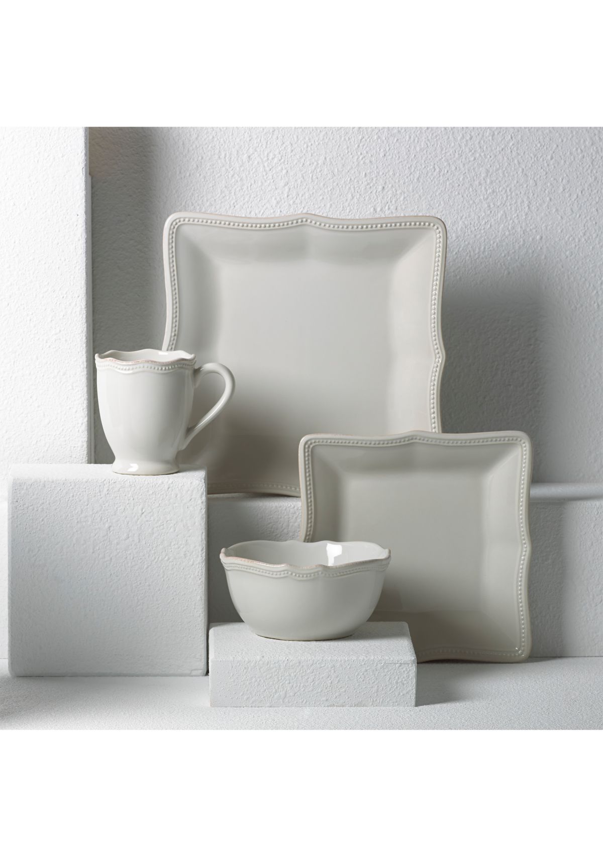 French Perle Bead White Square 4-piece Place Setting