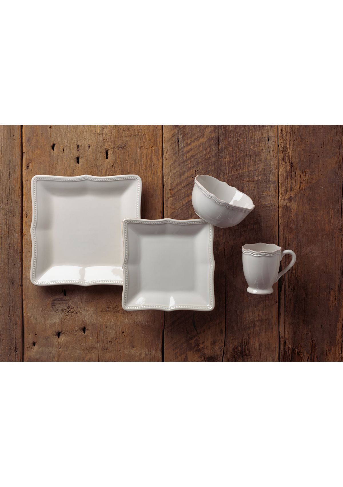 French Perle Bead White Square 4-piece Place Setting