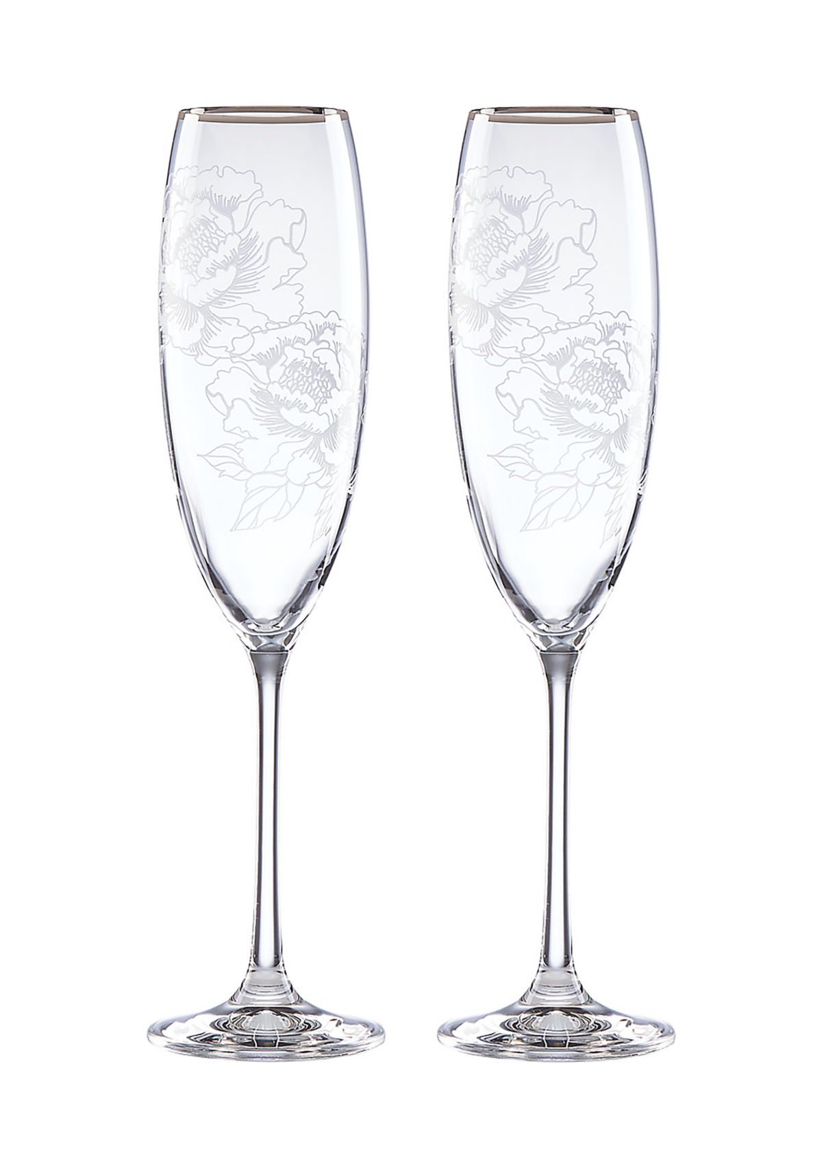 Silver Peony Toasting Flutes - Set of 2 