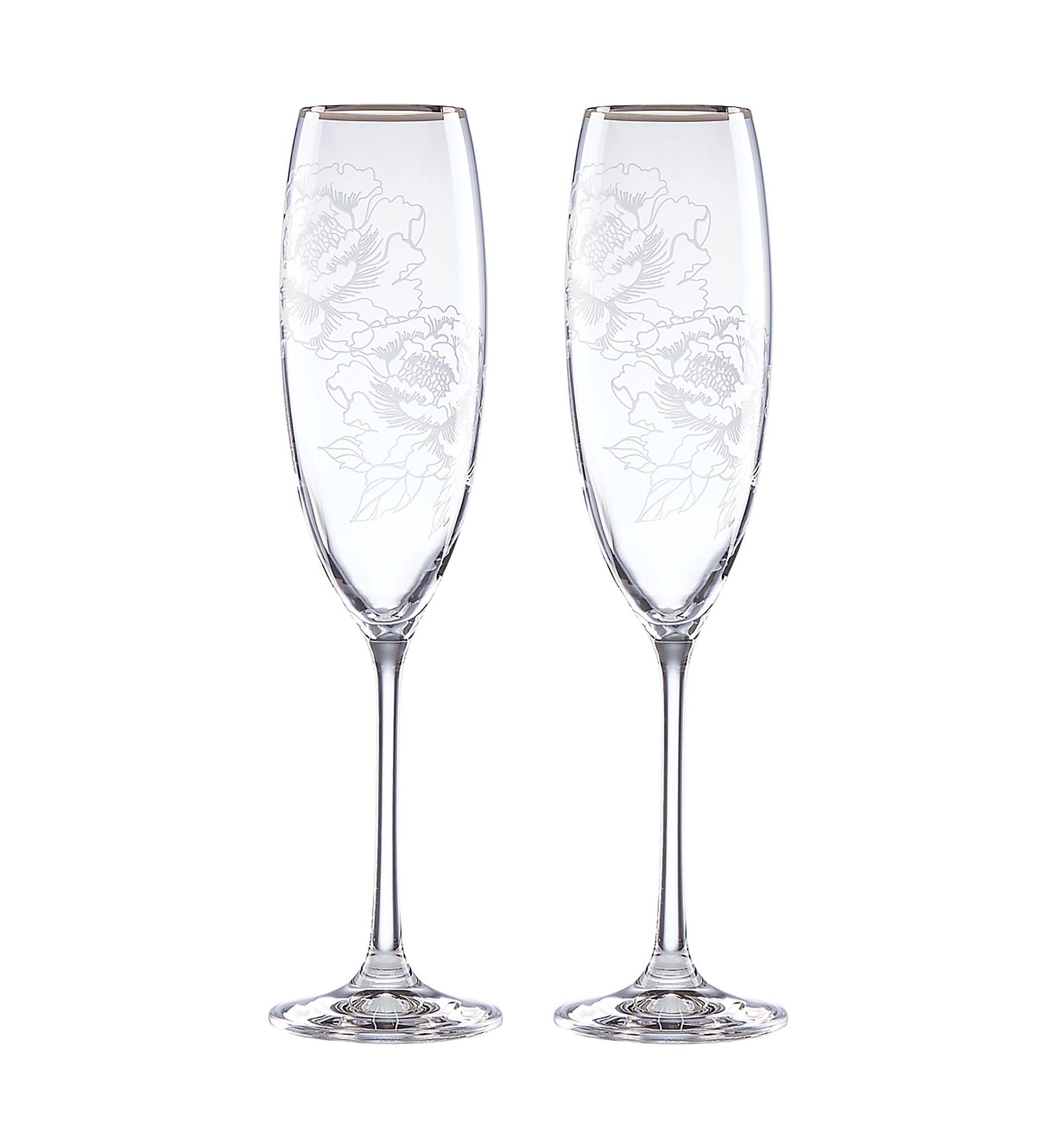 Silver Peony Toasting Flutes - Set of 2 