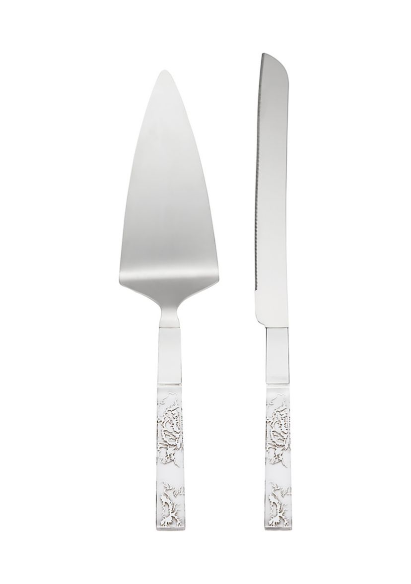 Silver Peony 2-Piece Dessert Set