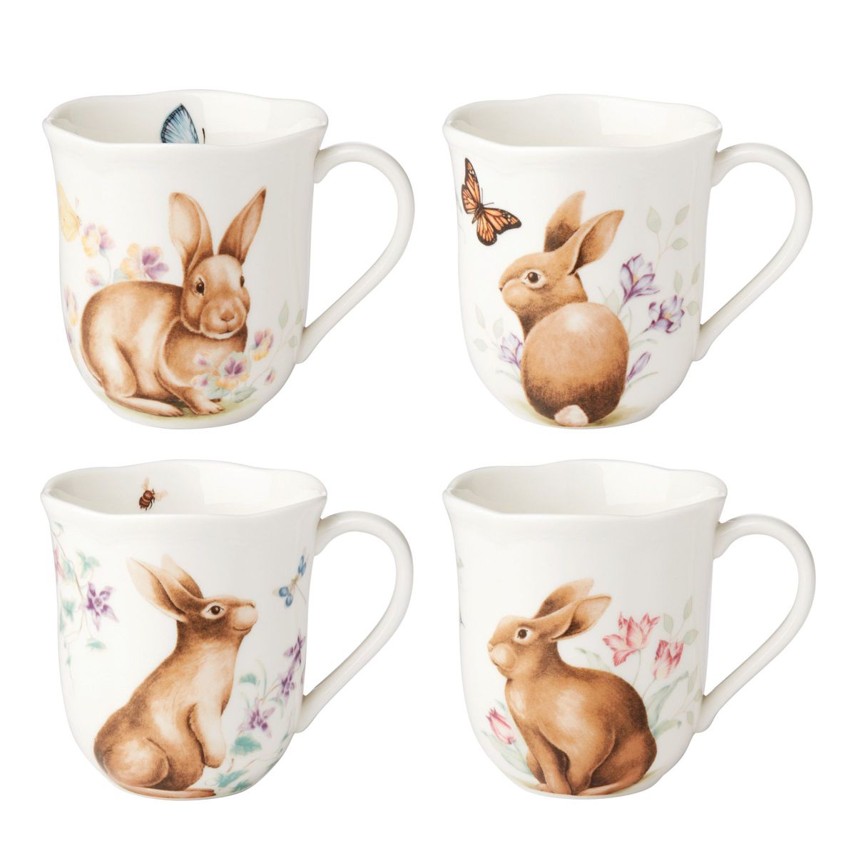 Butterfly Meadow Bunny 4-Piece Mugs