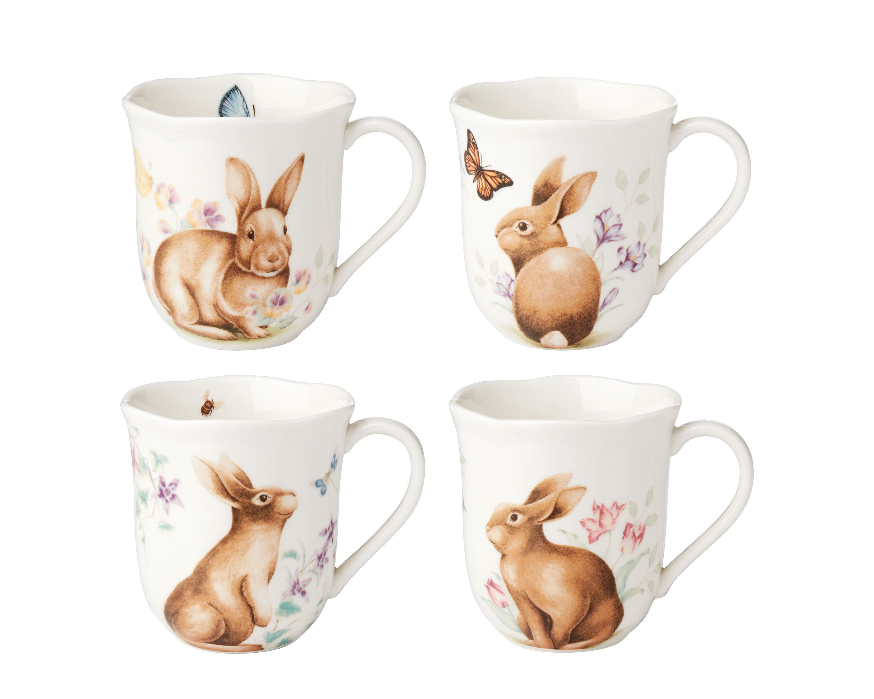 Butterfly Meadow Bunny 4-Piece Mugs