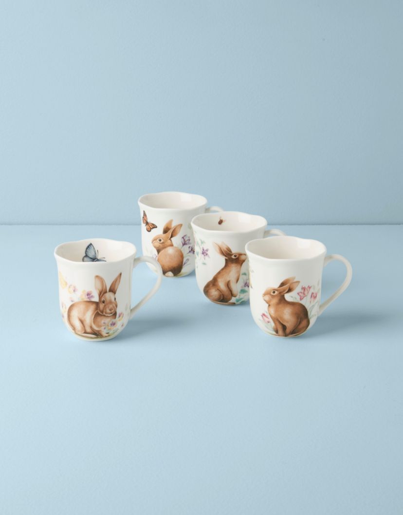 Butterfly Meadow Bunny 4-Piece Mugs