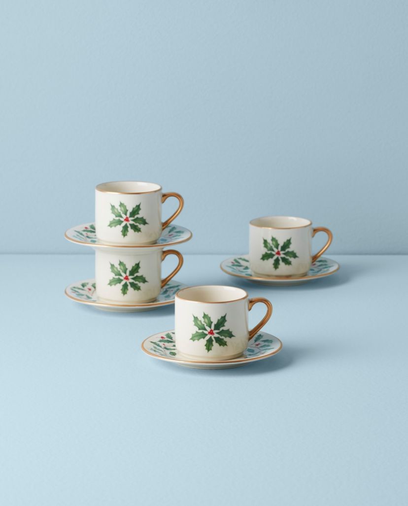 Holiday Espresso Cup & Saucer, Set of 4