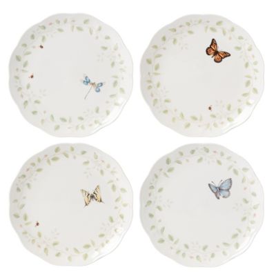 Lenox Set 4 Piatti Piani In Porcellana Butterfly Meadow – Farfalle E Viti Multicolore, Lavastoviglie E Microonde - 2